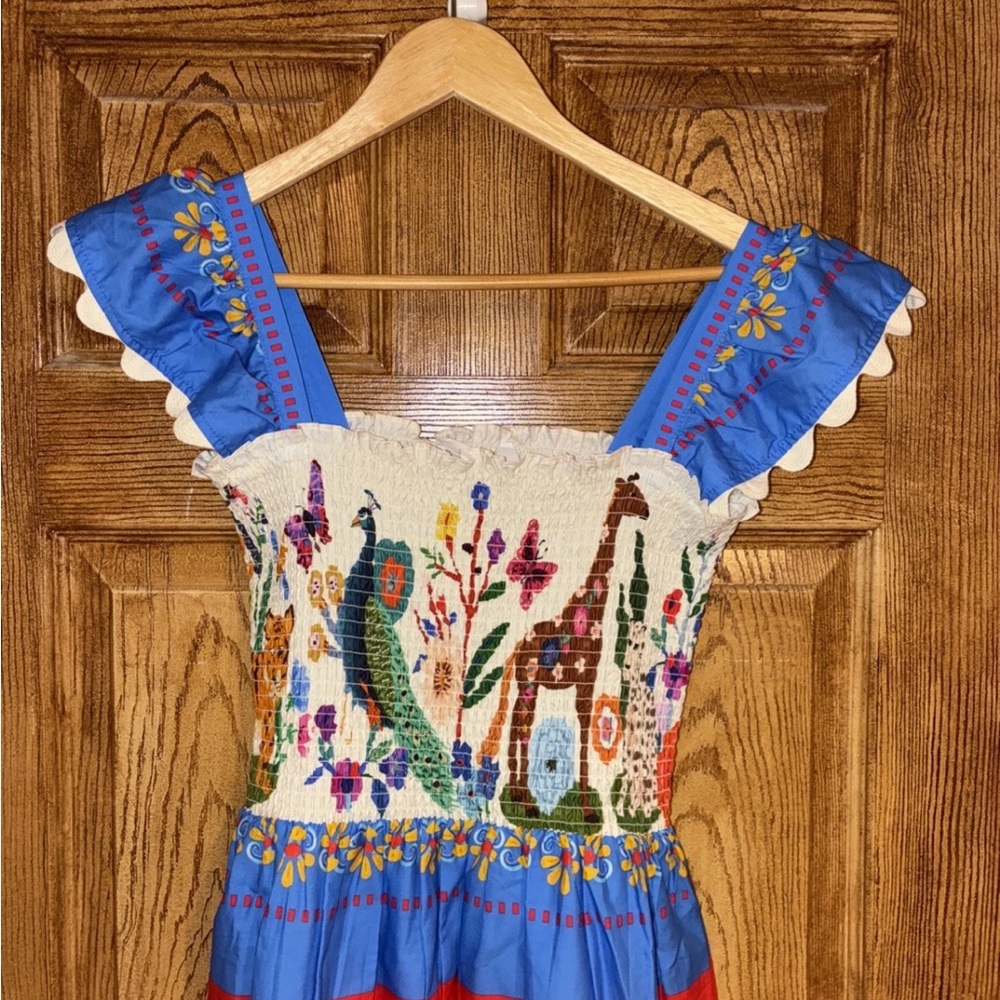 THML Rio Anthropologie Blue Multicolor Embroidered Maxi Dress